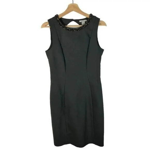 H&M Gray Beaded Neckline Sleeveless Knee Length Sheath Dress 8 - Picture 1 of 4